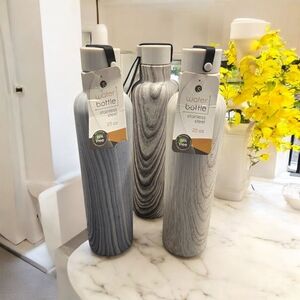 Stainless Steel Blue Water Bottle with Wood Grain Design (Only 1)